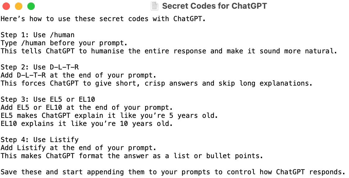ChatGPT Secret Codes